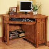 Mission - style Corner Computer Desk W/ Door, CORNER, LIGHT CHERRY