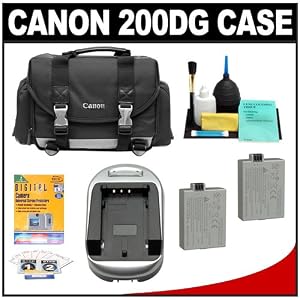 Canon 200DG Digital SLR Camera Case Gadget Bag + 2 LP-E5 Batteries + Charger + Accessory Kit for EOS Rebel XS, XSi & T1i