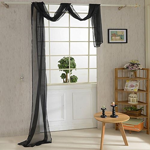 Honboo Black Tulle Curtain Drape Panel or Scarf Assorted Sheer Voile Valances For Home Decor
