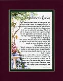 A Mother's Hands A Gift For A Mom Or A Daughter. Touching 8x10 Verse, Double-matted in Burgundy Over Dark Green and Enhanced with Watercolor Graphics.