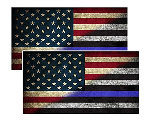Distressed American Flag Thin Blue Line Decals Pack Of Four