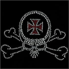 Youth Long-Sleeve T-Shirt : Chopper Maltese Cross Skull and Crossbones - Goth Biker Embellished...