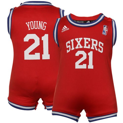 adidas Philadelphia 76ers #21 Thaddeus Young Infant Red Revolution Replica Jersey Creeper (12 Months)