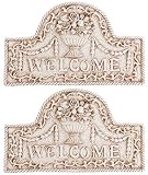 Set of 2 Outdoor Flower Basket Welcome Plaques Wall Signs