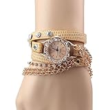 2014 Susenstore Leather Bracelet Rhinestone Rivet Chain Quartz Wrist Watch (Brown) thumbnail