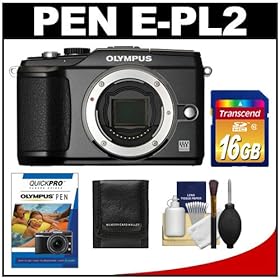 Olympus PEN E-PL2 Micro 4/3 Digital Camera Body (Black) with 16GB Card + Instructional DVD + Accessory Kit