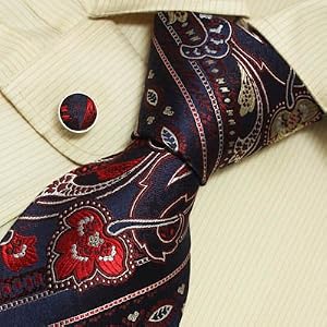 S4007 NEW Designer Hand Made Blue Red Paisleys Pattern Neck Tie Cufflinks with Presentation Box...