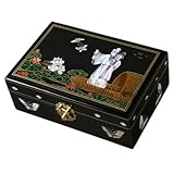 Handmade Mother Of Pearl, Black Lacquer & Gold Jewelry Box With Mirror - Love Legend Design