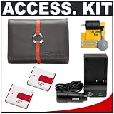 Sony CyberShot LCS-TWB/H Soft Leather Carrying Case (Gray/Brown) + (2) NP-BG1 Battery Packs + Charger + Accessory Kit for DSC-T100, DSC-W120, DSC-W130, DSC-W200, DSC-W300 DSC-W55, DSC-W80, DSC-W90, DSC-T20 Digital Cameras