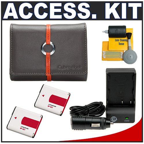 Sony CyberShot LCS-TWB/H Soft Leather Carrying Case (Gray/Brown) + (2) NP-BG1 Battery Packs + Charger + Accessory Kit for DSC-T100, DSC-W120, DSC-W130, DSC-W200, DSC-W300 DSC-W55, DSC-W80, DSC-W90, DSC-T20 Digital Cameras