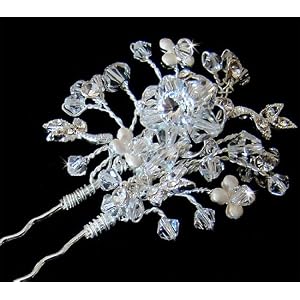 Buy Crystal Bouquet Silver Bridal Hair Pin by USABride