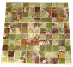 Multi Green Onyx 1x1 Polished Mosaics Meshed on 12" X 12" Tiles for Bathroom Flooring, Kitchen Backsplash, Shower Walls