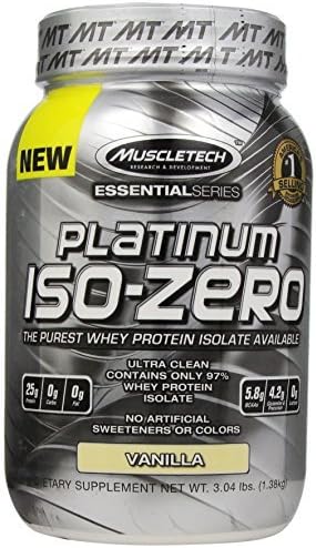 MuscleTech Platinum ISO Zero, The Purest Whey Protein Isolate Available, Vanilla, 3.04 lbs (1.38kg) by Muscletech Essential Series