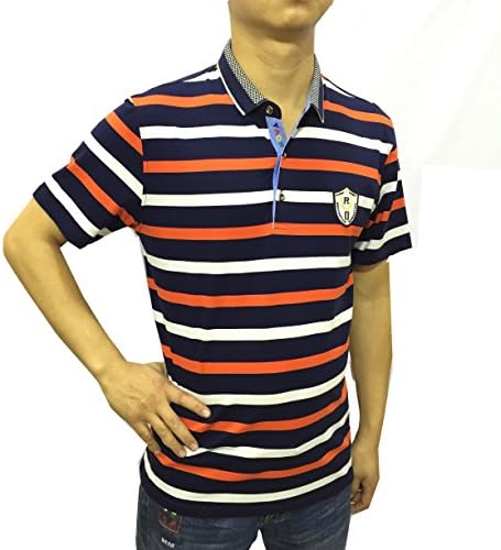 Caballero Cotton Contrast Color Short Sleeve Stripe Polo Shirts for Men (Orange, Large)