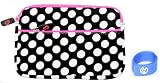 iPad 1 iPad 2 and The new iPad / iPad HD / iPad 3 Polka Dot Neoprene Sleeve Case with Front Zipper Pocket Fits 16GB 32GB 64GB Wi-Fi and Wi-Fi + 3G Color Black - White with Magenta Zipper Trim + EnvyDeal Velcro Cable Tie