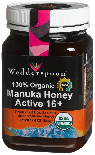 Wedderspoon Raw Organic Organic Manuka Honey Active 16+, 17.6-Ounce Jar
