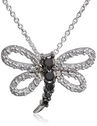 Sterling Silver Black-Diamond Dragonfly Pendant Necklace
