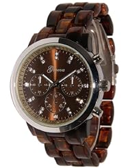 The "Boyfriend" watch. Large Sized Ceramic Designer Style Fashion Watch with Tortise Band and Brown Face.