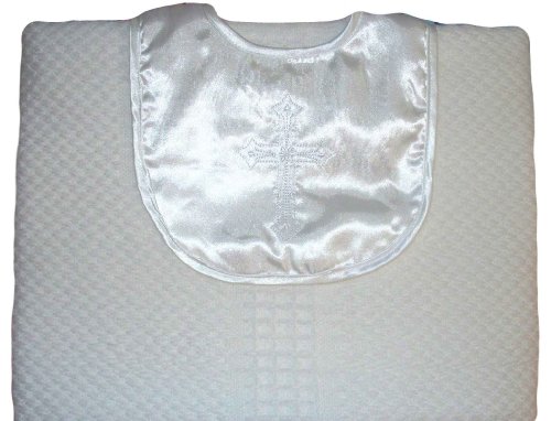 Angels Baby Boys Keepsake Christening White Shawl Blanket with Embroidered Cross Bib
