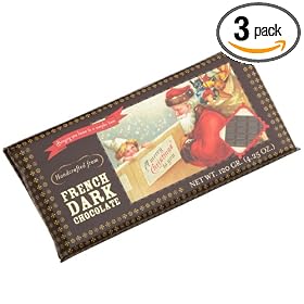 Tom and Sally's Handmade Chocolates, Vintage Art  French Dark Chcolate (Santa and a Girl), 4.25-Ounce Bars (Pack of 3)