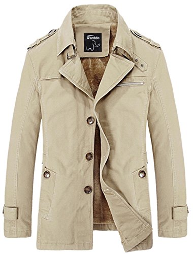 Wantdo Men's Cotton Turn Down Jacket With Fleece US Medium Khaki