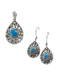 Sterling Silver and 14K Yellow Gold Turquoise Earrings and Pendant -- LIFETIME WARRANTY