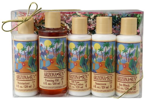 Best Price Gift Set - Includes Five - 4 oz. Natural Sun Protection Lotions - Moisturizer - Tanning Oil - SPF 4 - SPF 8 - SPF 15 - Great Gift Idea for Any Occasion - Birthday
