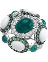 Carlo Viani® 925 Sterling Silver Silver Ring, Mix of White Sapphire, Tsavorite, White Agate and Green Agate