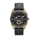 Fossil Men's Utility Chronograph Watch FS4657 With Black Dial, Distressed And Blackened Gold Ip Stainless Steel Case And Brown Leather Strap