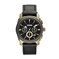 Fossil Men's Utility Chronograph Watch FS4657 With Black Dial, Distressed And Blackened Gold Ip Stainless Steel Case And Brown Leather Strap