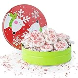 Happy Holidays, Merry Christmas Gourmet White Chocolate Candy Cane Pretzels Filled in a Reindeer Jingle Bell Round Tin, A Classic Holiday Gift For Men and Women, Teens, And Girls of All Ages, By Pistachio Gifts®