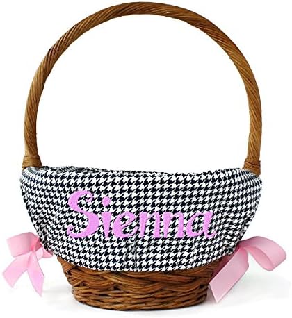 Personalized Fitted Easter Basket Liner for Kids, Navy Houndstooth by Our Little Messes (2 sizes available)