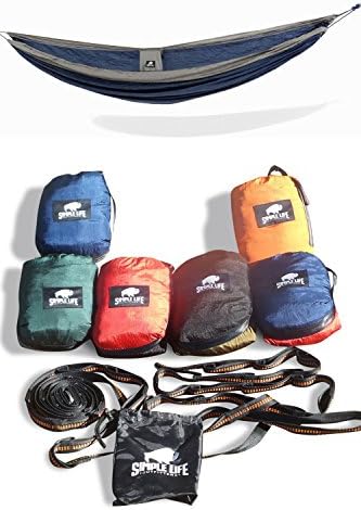 Simple Living Outdoors Double Hammock - with Free ($23 Value) Heavy Duty 10ft 16 Loop Tree Straps for camping, backpacking, hiking and travel portable packable parachute/nylon material Green/Grey