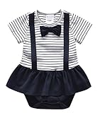 (コ-ランド) Co-land ベビー服 スーツ風 ロンパース 赤ちゃん カバーオール 新生児 半袖 男の子 女の子 ボーダー柄 蝶ネクタイ フォーマル 出産祝い 写真撮影 (サイズ12, 女児)