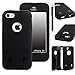 E-LV Deluxe Hard Soft High Impact Hybrid Armor Defender Case Combo for Apple iPhone 5C with 1 Screen Protector, 1 Black Stylus and 1 Microfiber Sticker Digital Cleaner (Black on Black)