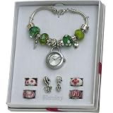 Henley Glamour Pandora Style 20cm Watch Green Bead Brac