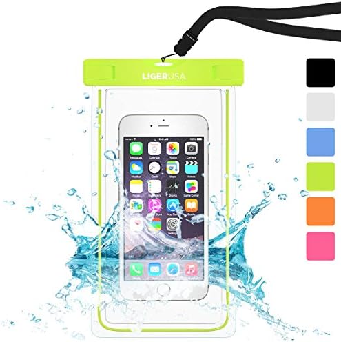 Waterproof Case PRO - Universal Pouch Transparent Dry Bag For iPhone, Samsung Galaxy And Any Smartphone Up to 6" Diagonal, Water-resistant, Sand-proof, Dirt-proof - Neon Green Edition By LigerUSA