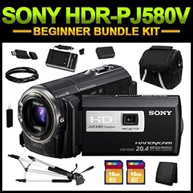 Sony HDR-PJ580V High Definition Handycam Camcorder (Black) Beginner Bundle Kit includes Charger, Battery, 32GB SD Memory, Carrying Case, Full Size Tripod, HDMI Cable, Card Reader & Card Wallet, Cleaning Kit
