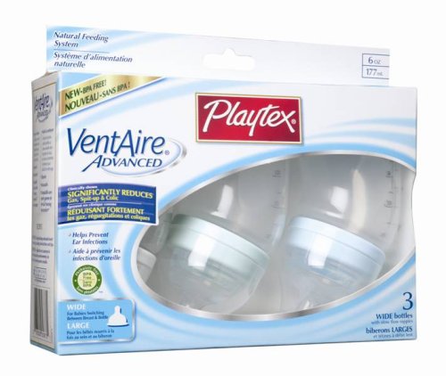 Playtex BPA Free VentAire ADVANCED Wide Bottles 6 oz - 3 Pack (Colors Vary)