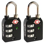 2 x High Security 3-Dial TSA Combination Luggage Locks With SEARCHCHECK (Black)