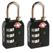 2 x High Security 3-Dial TSA Combination Luggage Locks With SEARCHCHECK (Black)