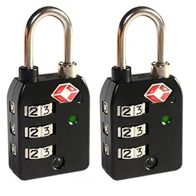 2 x High Security 3-Dial TSA Combination Luggage Locks With SEARCHCHECK (Black)