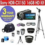 Sony HDR-CX150 16GB HD Handycam¨ Camcorder + .45x Wide Angle Lens + 2X Telephoto Zoom Lens + +1, +2, +4, +10 4 Piece Close Up Macro Kit + 3 Piece Multi-Coated Glass Filter Kit + Extra High Capacity Li-Ion Battery + Premier Video Light + Deluxe Padded Camcorder Bag + 62 Titanium Anodized Tripod + 6 Piece Accessory Kit + 3 Year Warranty Repair Contract