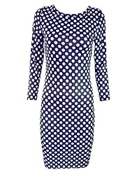 Sexy Dots Print Short Sleeves Cotton/Polyester Scoop Neck Summer Bodycon Dress 