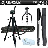 Triple Tripod Accessory Bundle Kit For Sony DEV-3, Sony DEV-5 Digital Recording Binoculars Includes 72 Inch Pro Tripod w/ Case + 67 Inch Monopod w/ Case + 10" Gripster Flexible Tripod
