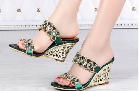 Abby MNS-T013-A Womens Sexy Comfort Surprising Exquisite Elegant Snug Fashion Suede Leather Wedges Sandals Slippers Shoes green US Size6