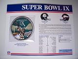 1974 Pittsburgh Steelers vs Minnesota Vikings NFL Super Bowl 9 (IX) 1975 Franco Harris MVP Willabee Ward Patch and Stat Panel Card