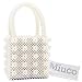 Miuco Womens Beaded Handbags Handmade Weave Crystal Pearl Tote Bags Cream