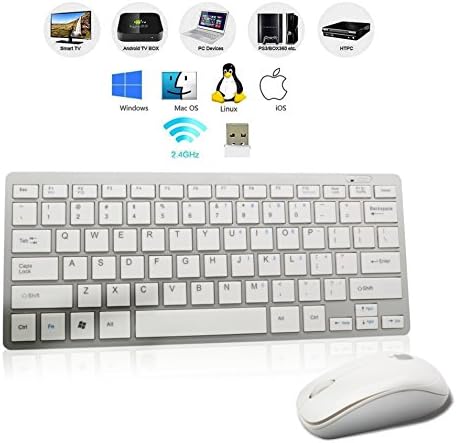 Luxuries Mini Portable Ultra-thin Waterproof 2.4G Wireless Keyboard With Slim Mouse Supporting Windows XP Win7 Win8 Mac Android, Perfectly with Microsoft Surface RT (White)