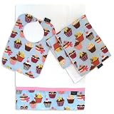 Cupcake Bib, Burp Cloth and Cuddle Blanket Set